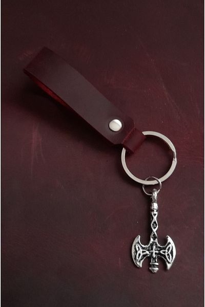BSN Store Double Axe Symbol Keychain Hand Made Real Leather Keychain