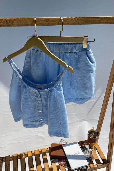 MJAMASS Blue Drawstring Detailed Shorts Set