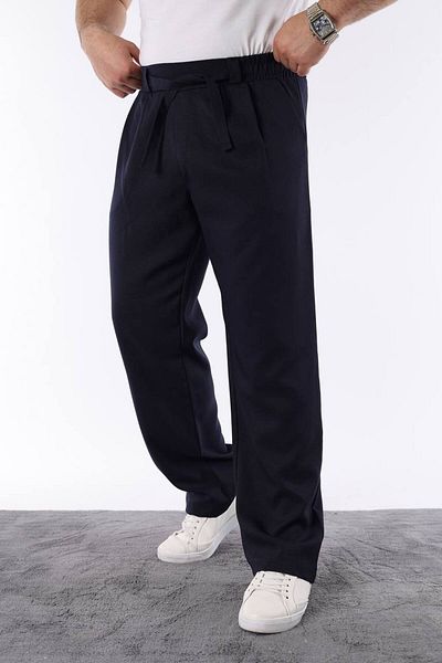 STOCX Men's Navy Blue Color Stylish Tie-Up High Waist Loose Cut Trousers