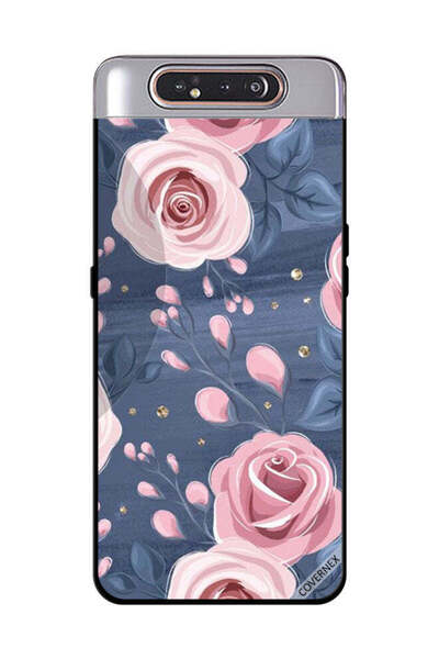 Covernex غطاء حماية لهاتف سامسونج جالاكسي A80 بنقشة ورود وردية وأوراق رمادية ...