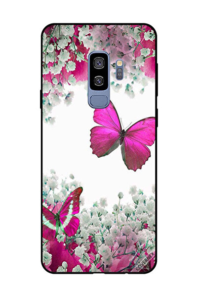 Covernex غطاء حماية لهاتف سامسونج جالاكسي S9 بلس - فراشات وردية داكنة وزهور ب...