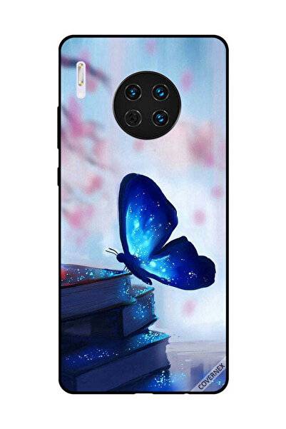 Covernex غطاء حماية لهاتف هواوي ميت 30 - فراشة زرقاء داكنة على الكتب