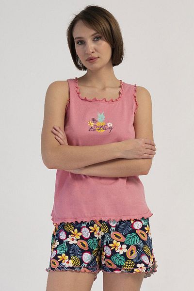 VİENETTA Cotton Women's Wide Strap Shorts Pajama Set, 409082