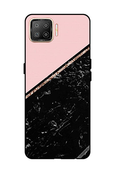 Covernex غطاء حماية لهاتف OPPO F17 - رخامي أسود وشريط ذهبي