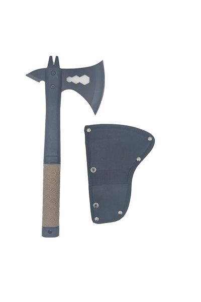 dalimag Topor de camping pentru autoapărare, 33 cm, lamă dublă cu mâner și lanț de cauciuc, maro