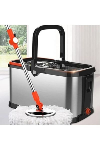 AKC GROUP Stainless Steel 25l Household Hand-free Rotary Double Drive Mop Bucket – Spin Mop System