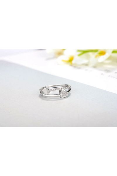 Kelan Inel Argint Logodnă cu 2 Inimi – Design Elegant și Reglabil