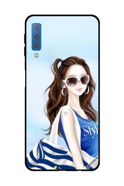 Covernex غطاء حماية لهاتف سامسونج جالاكسي A7 2018 - نمط قميص أزرق