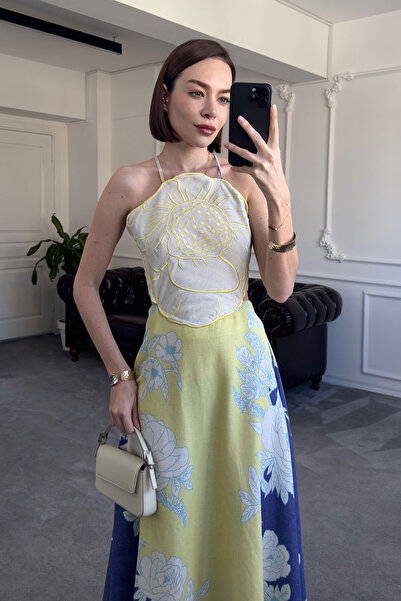 MAGARDE Embroidered Premium Laced Embroidered Dress - Yellow