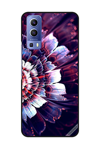 Covernex غطاء حماية لهاتف Vivo Y72 5G مع زهرة كبيرة منعكسة على الجانب الأيسر