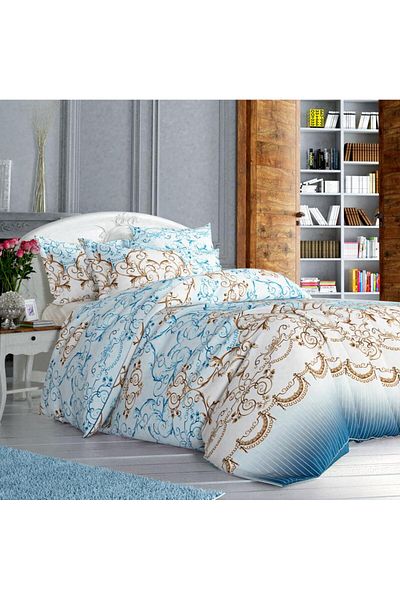 Sinada Home 82 Σετ Παπλωματοθήκη 100% Βαμβακερό Μπλε Φύλλο Διπλό 200x220cm