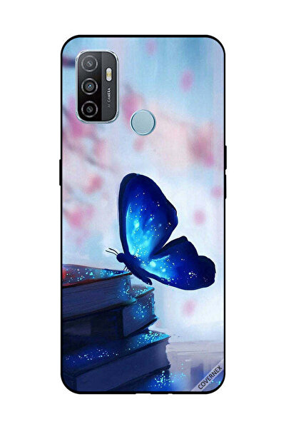 Covernex غطاء حماية لهاتف OPPO A53/A53S بطبعة فراشة زرقاء داكنة على الكتب