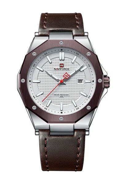 Naviforce Elegant Analog Wrist Watch for Men with Leather Strap Water Resistant Classic Timepiece