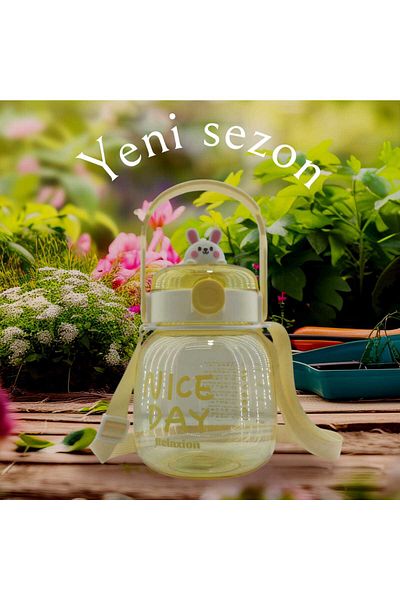 Relaxion , Imported Luxury White-Yellow Flask/Drinking Bottle 1100 ml (450) with Mascot, Gift, Neck Hanger