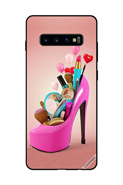 Covernex غطاء حماية لهاتف سامسونج جالاكسي S10 بلس حذاء وردي مع أدوات مكياج