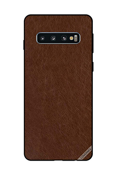 Covernex غطاء حماية لهاتف سامسونج جالاكسي S10 بنمط جلدي بني داكن