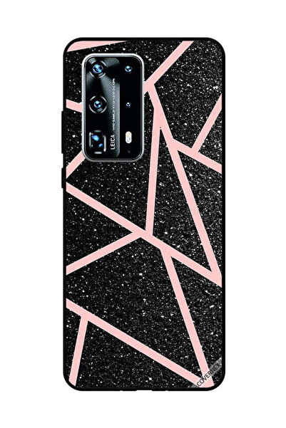 Covernex غطاء حماية لهاتف هواوي بي 40 برو بلس أسود لامع بنقشة مسارات وردية فاتحة