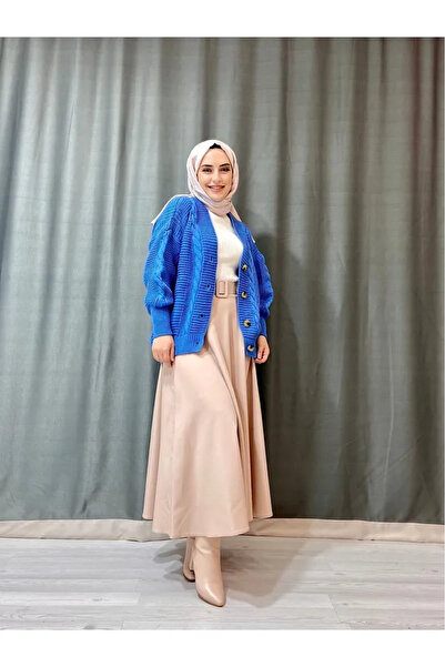 POİNE Tricotaj cu mâneci balon împletite de păr Cardigan de iarnă pentru femei