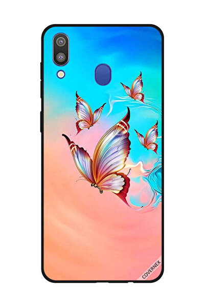 Covernex غطاء حماية لهاتف سامسونج جالاكسي M20 - فراشات تحلق فوق لون الطلاء