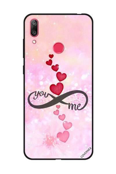 Covernex غطاء حماية لهاتف هواوي Y7 Prime 2019 - قلوب حمراء ووردية - يو إنفيني...