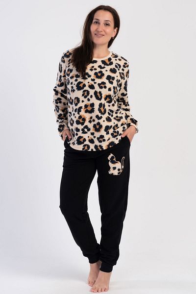 VİENETTA Women's Fleece Large Size Long Sleeve Pajama Set, 403065