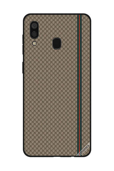 Covernex غطاء حماية لهاتف سامسونج جالاكسي A30 بخطوط حمراء وخضراء على نمط بني
