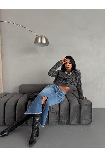 Zeo Basic FUSTA DE DENIM ALBASTRU MEDIE MAXI LUNGĂ FEMEI