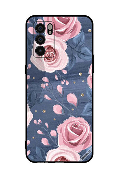 Covernex غطاء حماية لهاتف Oppo Reno6 5G بنقشة ورود وردية وأوراق رمادية داكنة