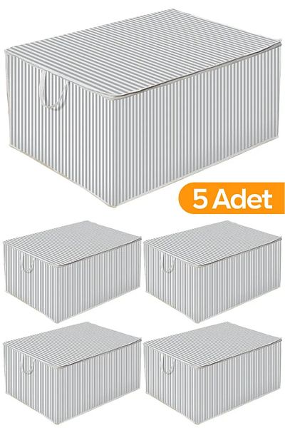 Tex Republic (5 Pcs) Gray Striped Zippered Maxi Size Storage Bag Pillow-Quilt-Clothes Organizer 75*40*40 cm