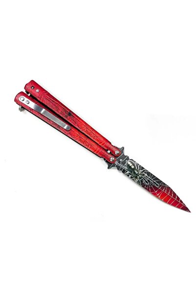 dalimag Butterfly Knife for Fishing and Camping, Black Spider Model, Manual Opening, 23 cm, Red, Dalimag