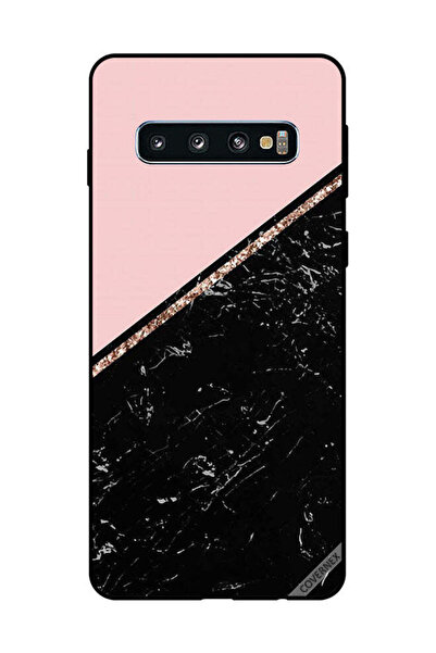 Covernex غطاء حماية لهاتف سامسونج جالاكسي S10 - أسود رخامي وشريط ذهبي