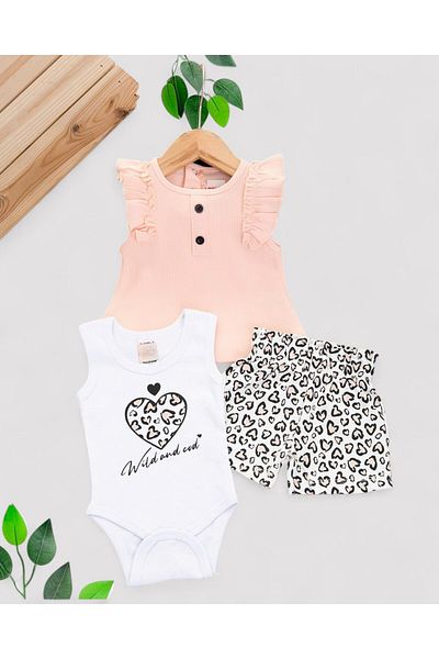 Ege Bebek Baby Girl 0-3-6-9-12 Months Summer Leopard Shorts, Twinset Bluz and Snap Body 3-Piece Newborn Set