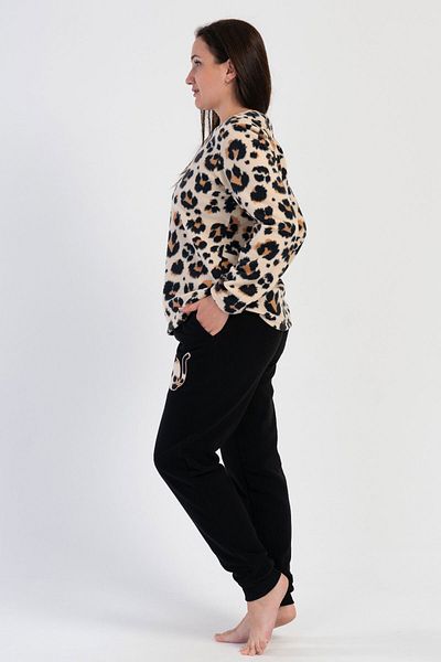 VİENETTA Women's Fleece Large Size Long Sleeve Pajama Set, 403065