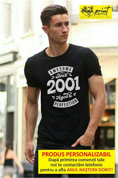 Funny Gift Tricou cu maneca scurta personalizabil, Cadou Aniversare Awsome Since ...