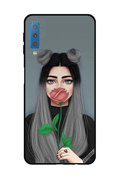 Covernex غطاء حماية لهاتف سامسونج جالاكسي A7 2018، فتاة لطيفة تخفي فمها على ش...