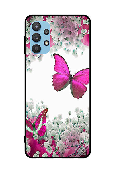 Covernex غطاء حماية لهاتف سامسونج جالاكسي M32 5G - فراشات وردية داكنة وزهور ب...