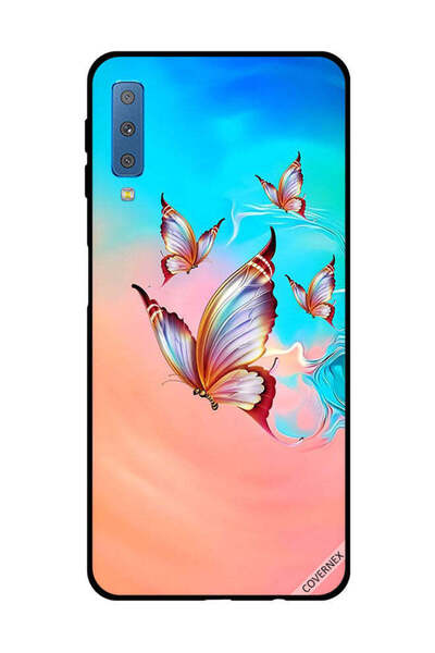 Covernex غطاء حماية لهاتف سامسونج جالاكسي A7 2018، فراشات تحلق فوق لون الطلاء