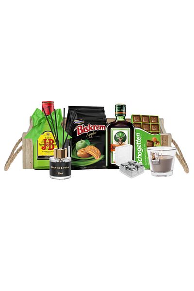 OEM Universal Gift Basket for any Occasion with SCHOGETTEN Chocolate, J&B Rare 0.2l, Jagermeister