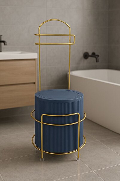 Kitchen Line LÜX GOLD BANYO WC TUVALET KAĞITLIĞI ÇÖP KOVASI TAKIM PLASTİK KOVA 6 LİTRE PASLANMAZ TEL