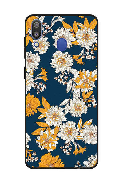 Covernex غطاء حماية لهاتف سامسونج جالاكسي M20 بنقشة زهور وأوراق صفراء وبيضاء