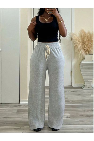 CANDERO Pantaloni de sport pentru femei, gri, largi, supradimensionați, de calitate, cu croiala largi, flexibili, confortabili, din țesătură YUS