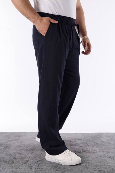 STOCX Men's Navy Blue Color Stylish Tie-Up High Waist Loose Cut Trousers