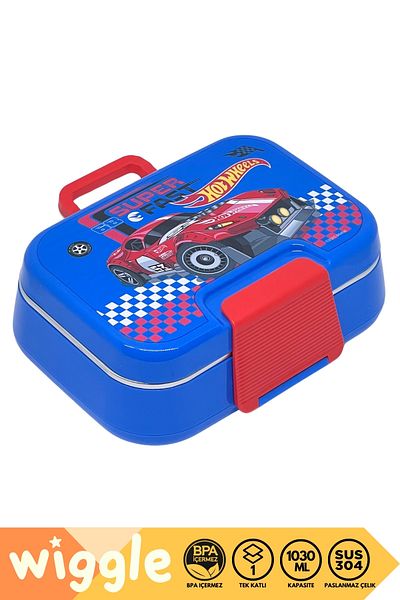 WİGGLE Bento 1030ml Lunchbox Hotwheels Licensed Single Layer 2 Compartment Stainless Steel Lunch Box Lunch Box