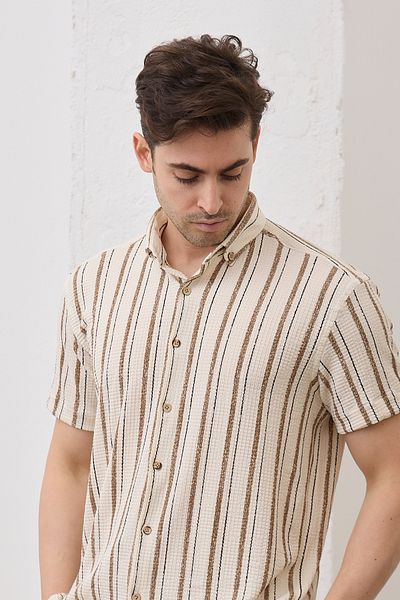 RAVANELLI Ανδρικό πουκάμισο με ριγέ κοντομάνικο Slim Fit