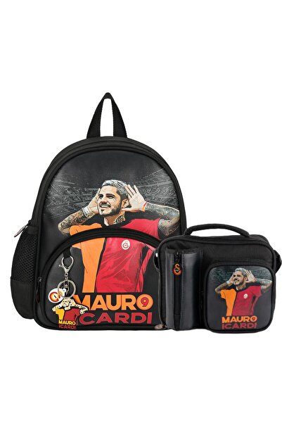 Galatasaray 2 Bölmeli Mauro Icardi Suni Deri Anaokulu Çantası + Beslenme Çantası