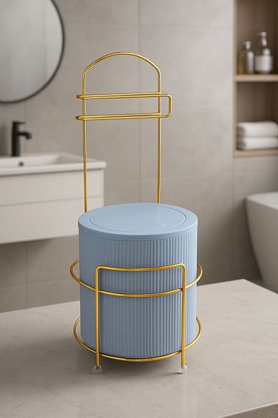 Kitchen Line Luxury Gold Bathroom Wc Toilet Paper Holder Trash Bucket Set Plastic Bucket 6 Liter Stainless Steel