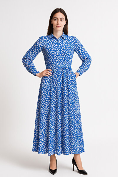 MODA فستان فيسكوز بتفاصيل زهور وحزام