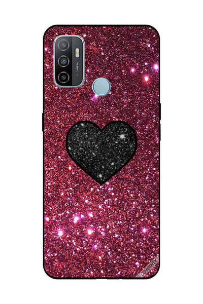 Covernex غطاء حماية لهاتف OPPO A53/A53S بتصميم قلب أسود مع لمسات حمراء لامعة