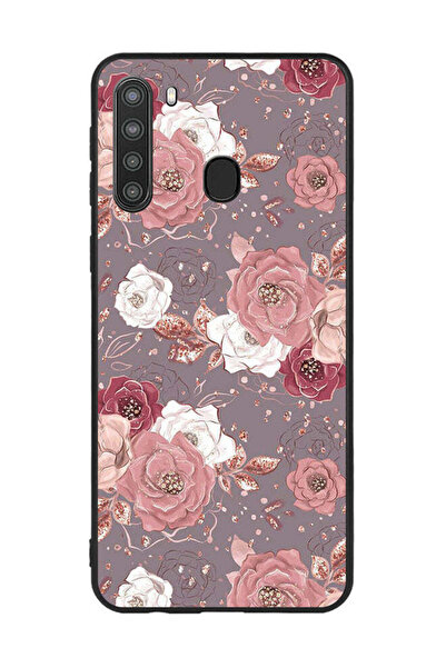 Covernex غطاء حماية لهاتف سامسونج جالاكسي A21 بنقشة زهور بلون الشوكولاتة