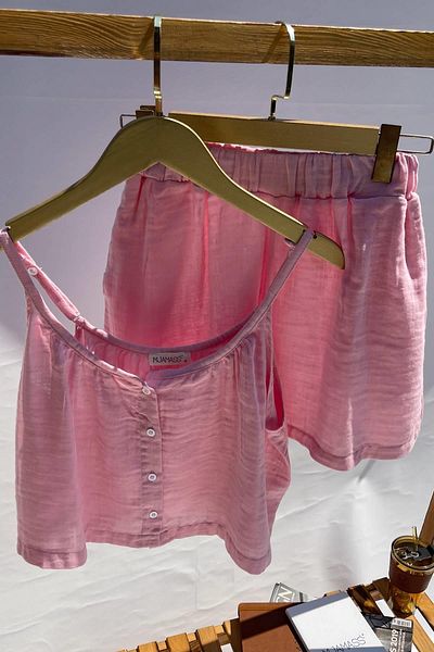 MJAMASS Pink Drawstring Detailed Shorts Set